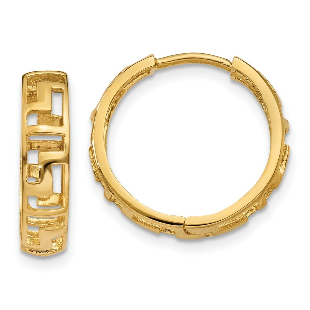 14K Yellow Gold Greek Key Hinged Hoop Earrings  16mm width
