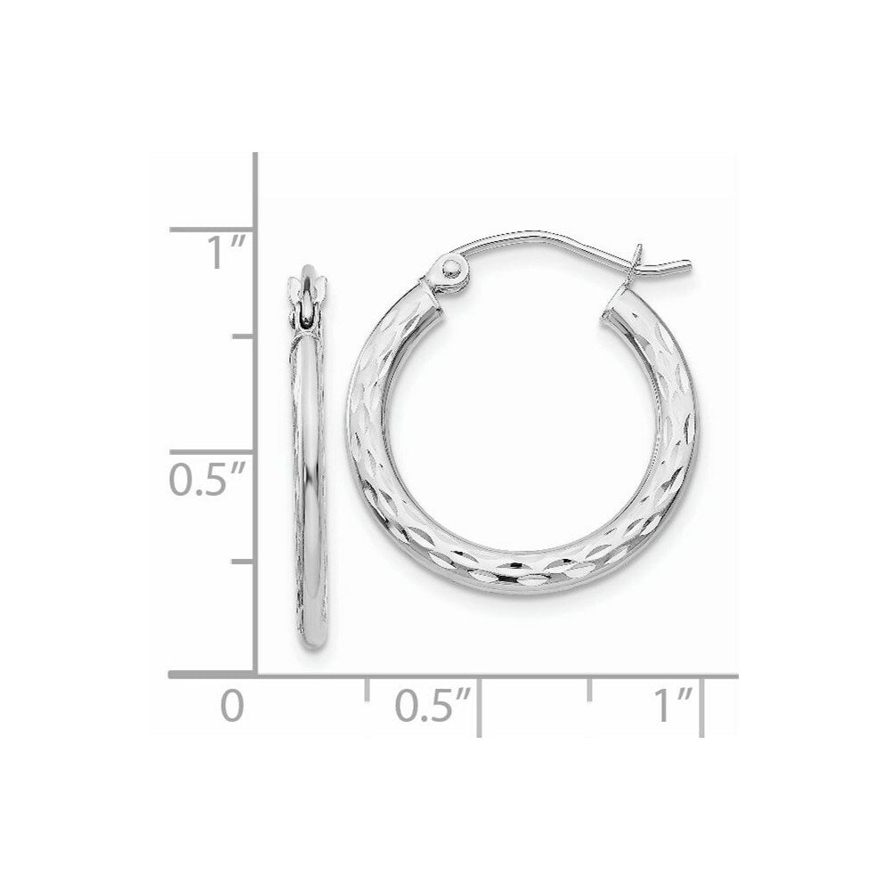 14K White Gold Diamond-cut 2.5x20mm Hollow Hoop Earrings 21mm width