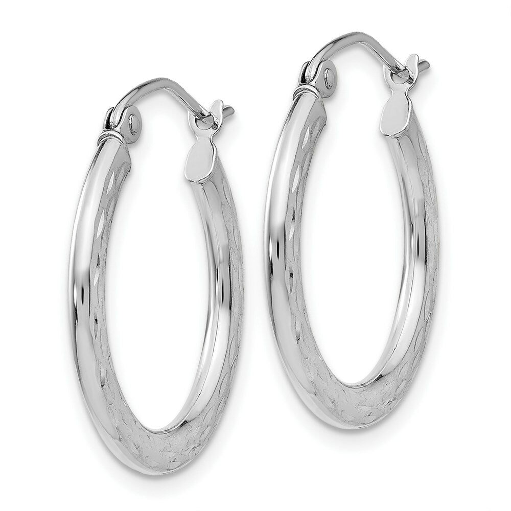 14K White Gold Diamond-cut 2.5x20mm Hollow Hoop Earrings 21mm width