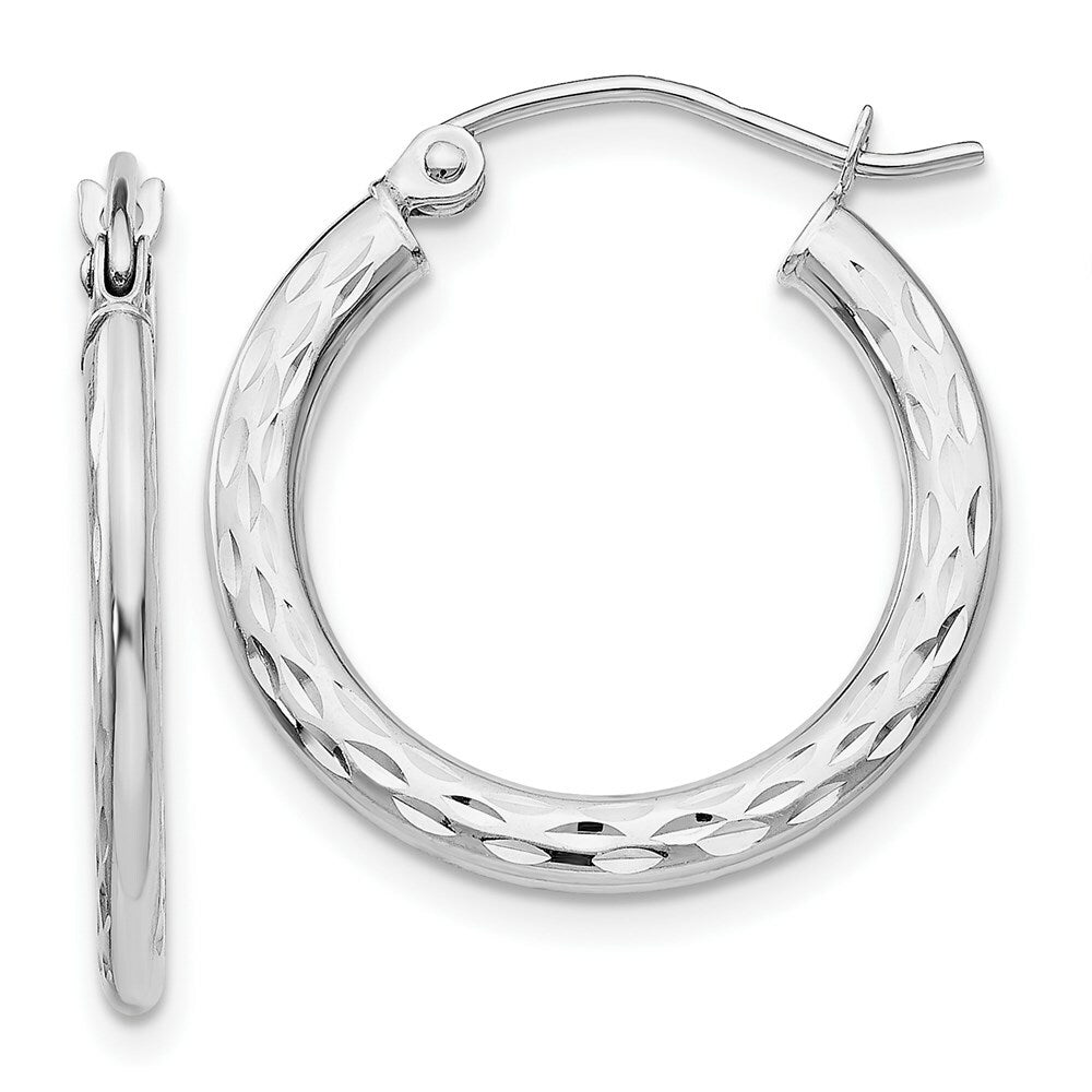 14K White Gold Diamond-cut 2.5x20mm Hollow Hoop Earrings 21mm width