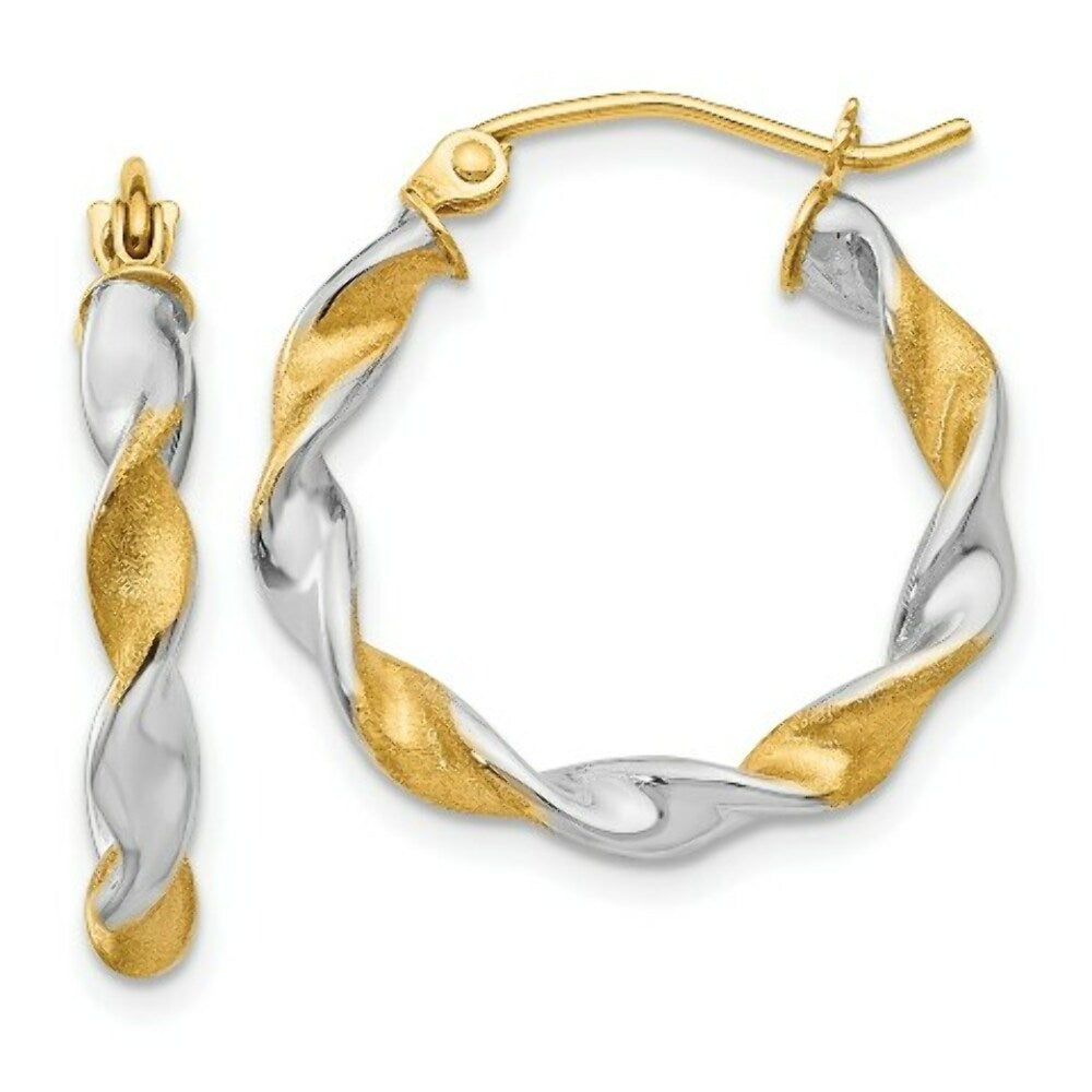 14K White Gold & Rhodium 2mm Twisted Hoop Earrings  21mm width
