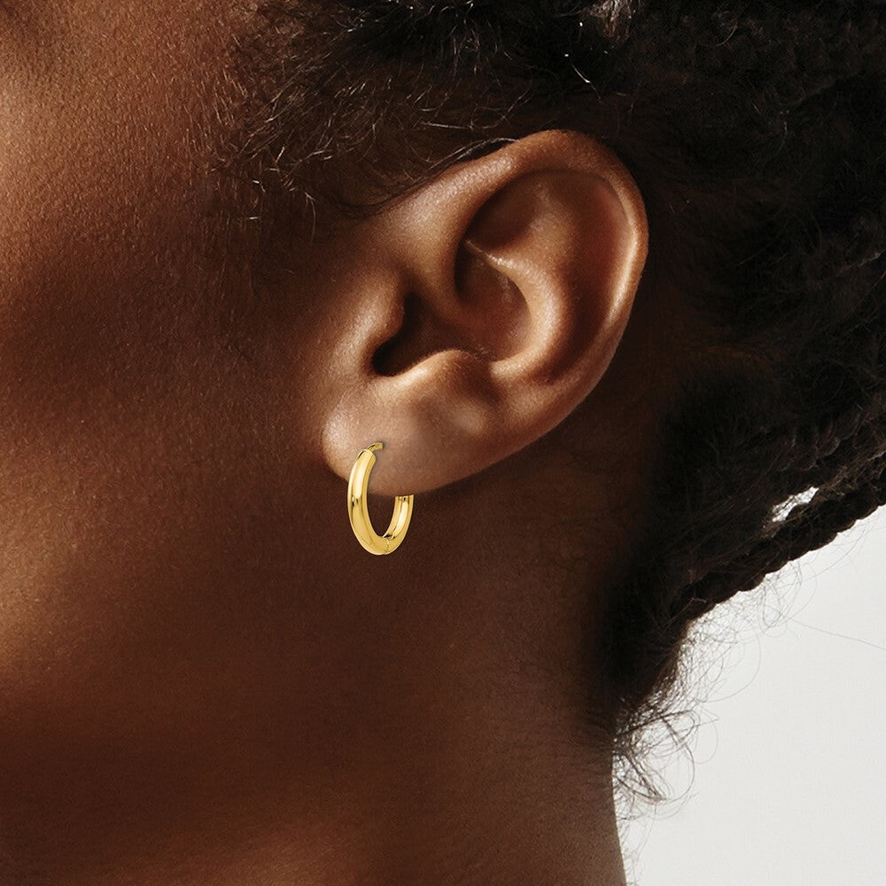 14K Yellow Gold Polished Hollow Hoop Earrings  15mm width