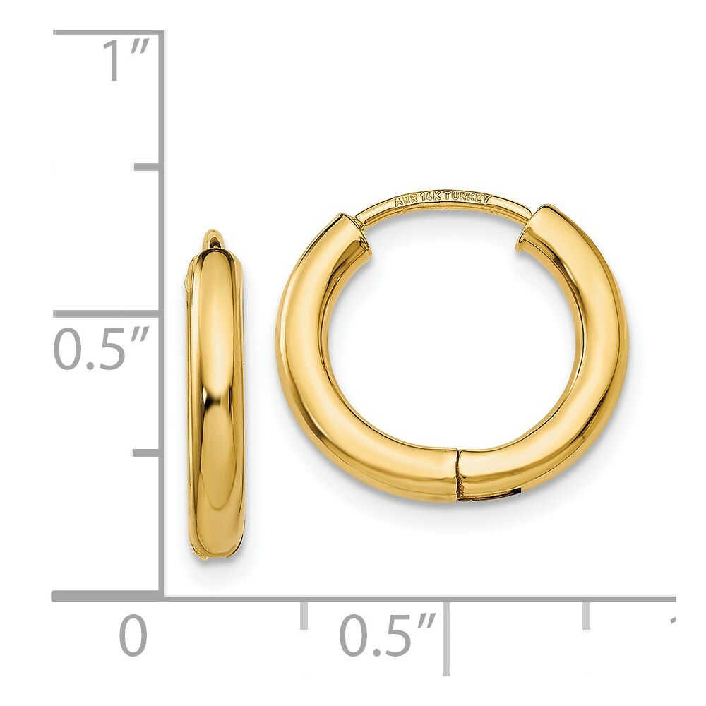 14K Yellow Gold Polished Hollow Hoop Earrings  15mm width