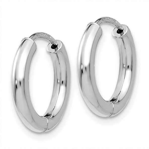14K White Gold Polished Hollow Hinged Hoop Earrings  15mm width