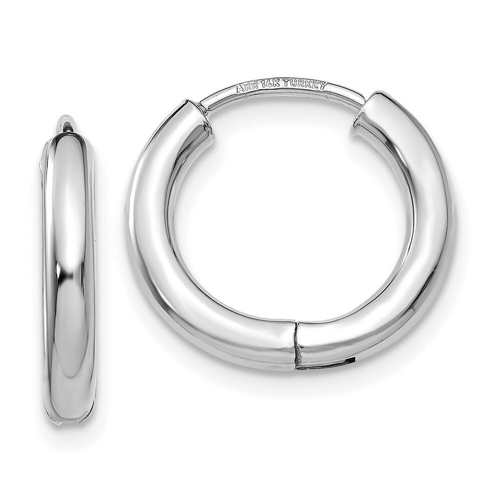 14K White Gold Polished Hollow Hinged Hoop Earrings  15mm width