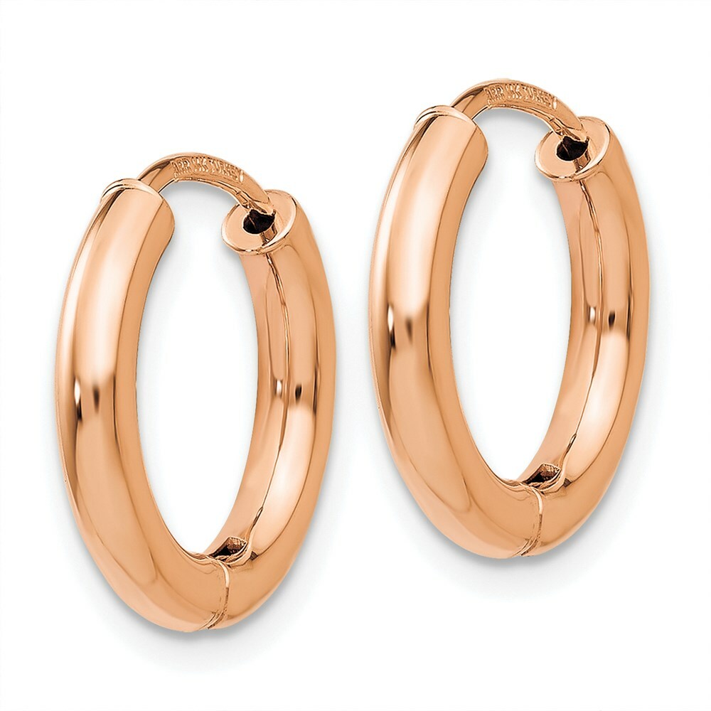 14K Rose Gold Polished Hollow Hinged Hoop Earrings  15mm width