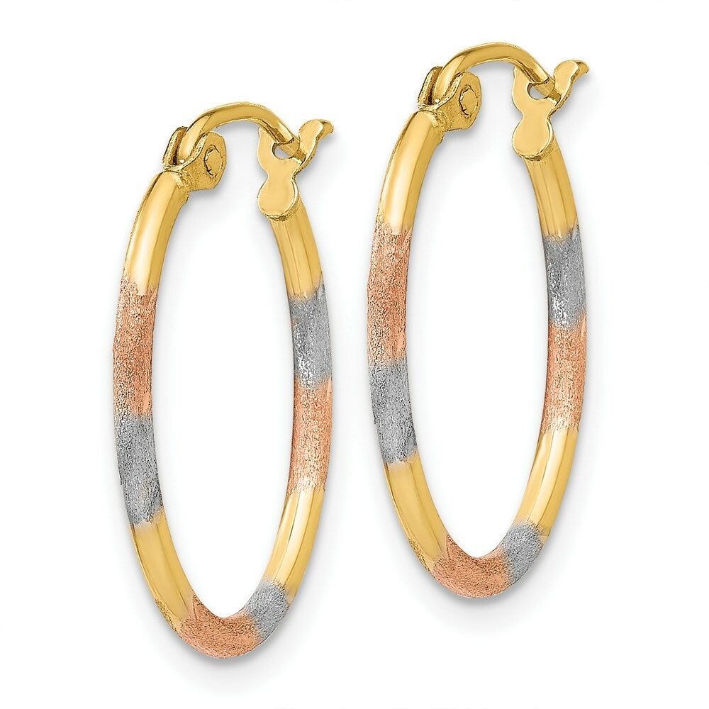 14K Yellow Gold & White and Rose Rhodium Diamond Cut Hoop Earrings 16mm width