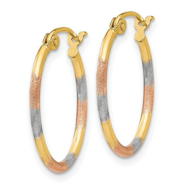 14K Yellow Gold & White and Rose Rhodium Diamond Cut Hoop Earrings 16mm width