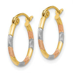 Load image into Gallery viewer, 14K Yellow Gold &amp; White and Rose Rhodium 1.5mm Diamond Cut Hoop Earrings 14mm width
