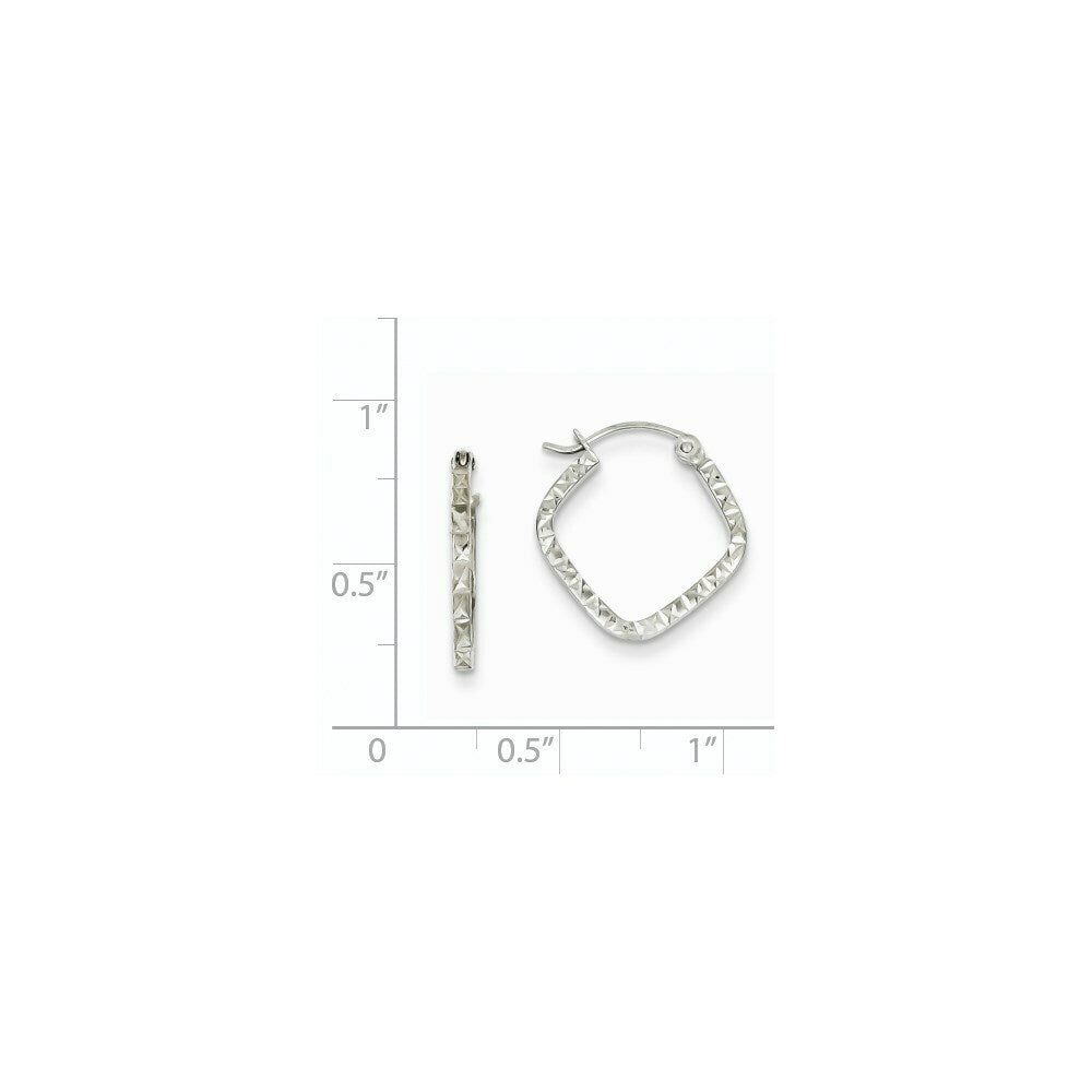 14K White Gold Diamond Cut Squared Hoop Earrings 17mm width