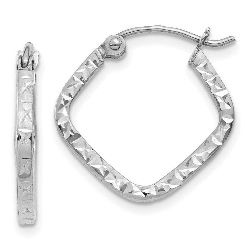 14K White Gold Diamond Cut Squared Hoop Earrings 17mm width