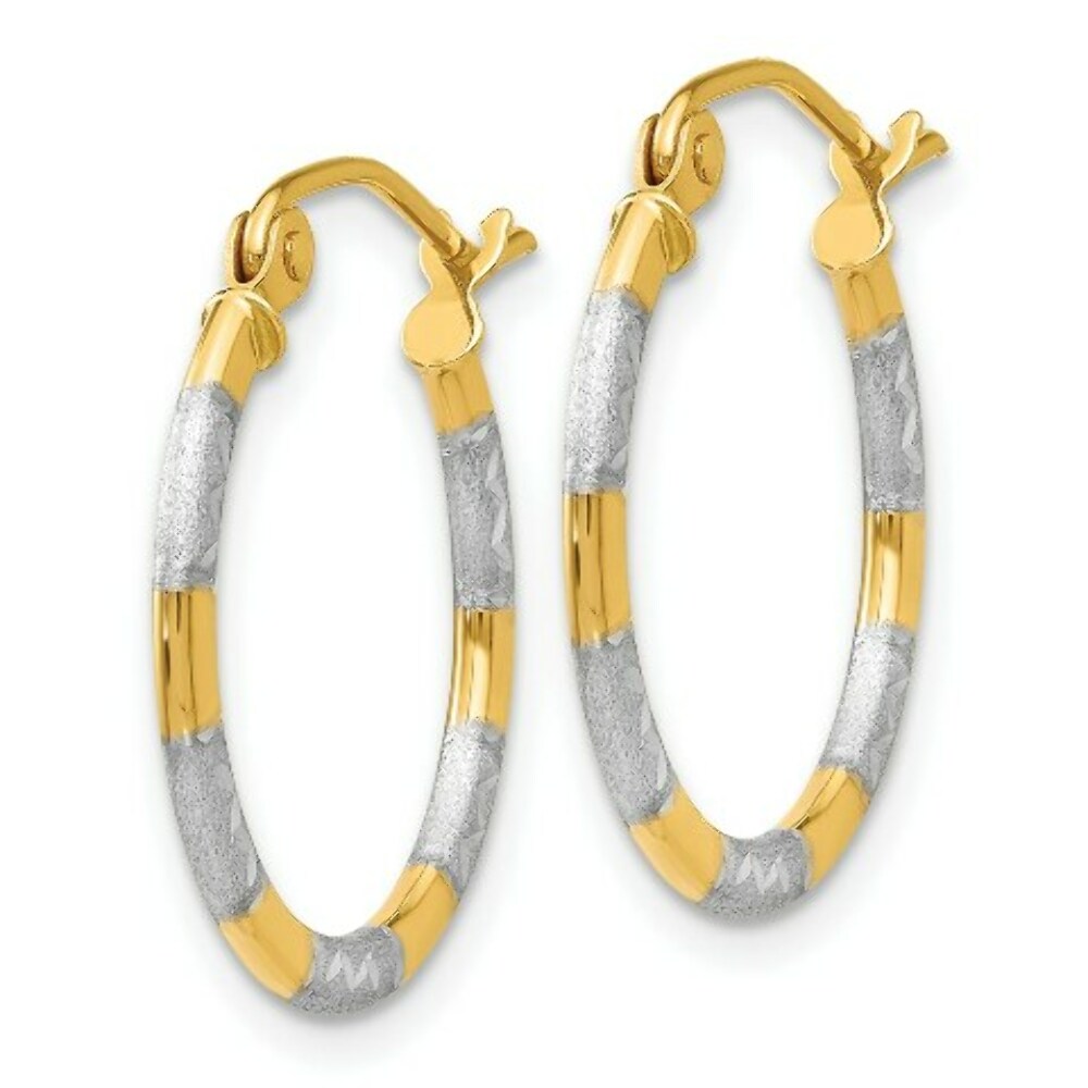 14K Yellow Gold & Rhodium Diamond Cut Hoop Earrings 18mm width