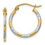 Load image into Gallery viewer, 14K Yellow Gold &amp; Rhodium Diamond Cut Hoop Earrings 18mm width
