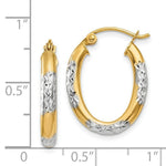 Load image into Gallery viewer, 14K Yellow Gold &amp; Rhodium 3mm Diamond Cut Oval Hollow Hoop Earrings 15mm width
