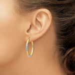 Load image into Gallery viewer, 14K Yellow Gold &amp; Rhodium 3mm Diamond Cut Oval Hollow Hoop Earrings 24mm width
