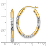 Load image into Gallery viewer, 14K Yellow Gold &amp; Rhodium 3mm Diamond Cut Oval Hollow Hoop Earrings 24mm width
