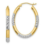 Load image into Gallery viewer, 14K Yellow Gold &amp; Rhodium 3mm Diamond Cut Oval Hollow Hoop Earrings 24mm width
