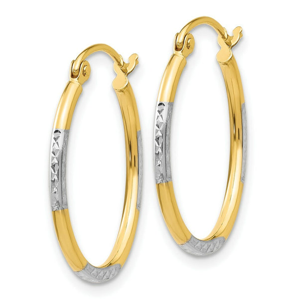 14K Yellow Gold & Rhodium Diamond Cut Oval Hoop Earrings 17mm width