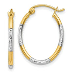 Load image into Gallery viewer, 14K Yellow Gold &amp; Rhodium Diamond Cut Oval Hoop Earrings 17mm width
