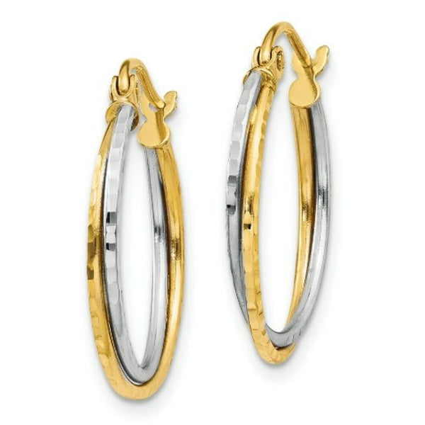 14K Yellow Gold Yellow and White Gold Diamond Cut Twisted Hoop Earrings  19mm width