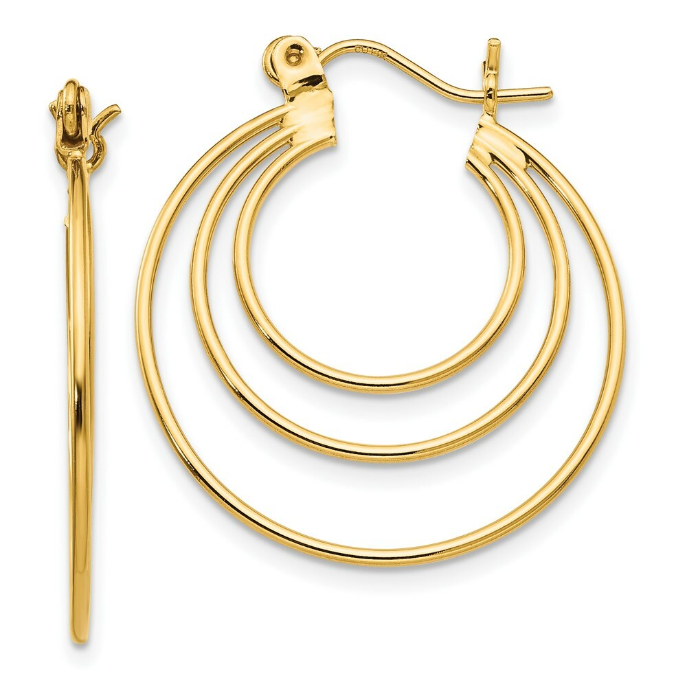 14K Yellow Gold Polished Circles Hoop Earrings  27mm width
