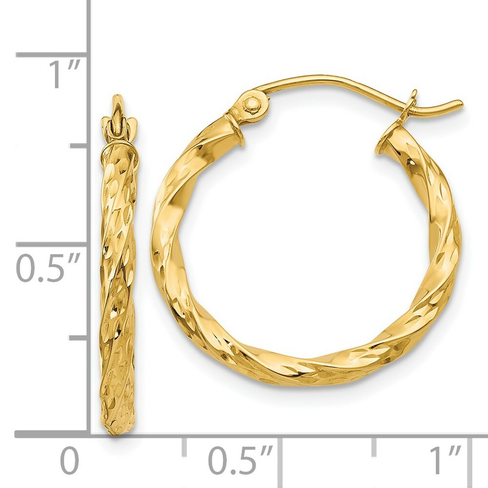 14K Yellow Gold Twist Hollow Hoop Earrings  20mm width