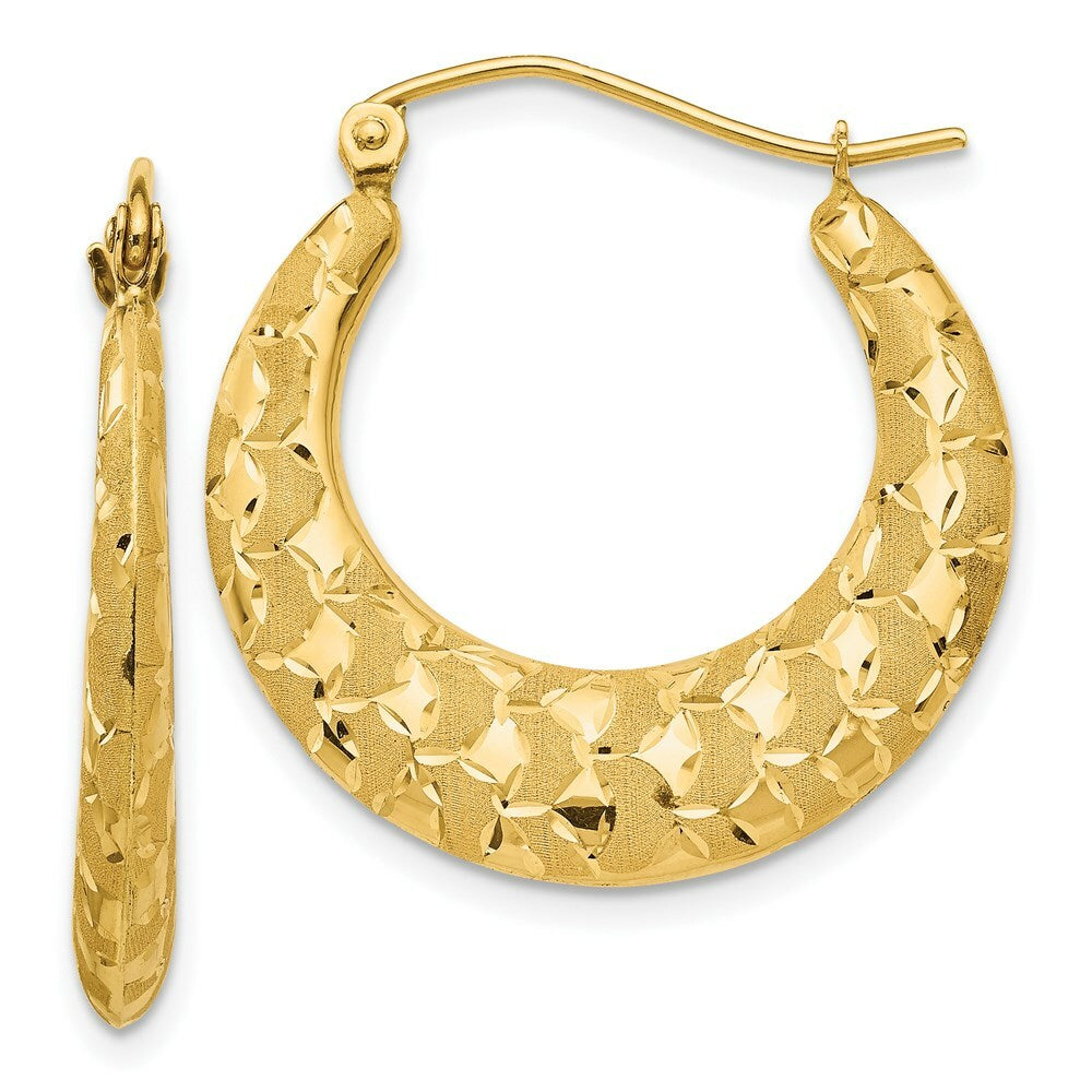 14K Yellow Gold Laser Cut Patterned Hoop Earrings  25mm width