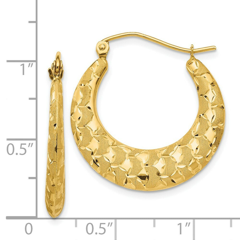 14K Yellow Gold Laser Cut Patterned Hoop Earrings  25mm width
