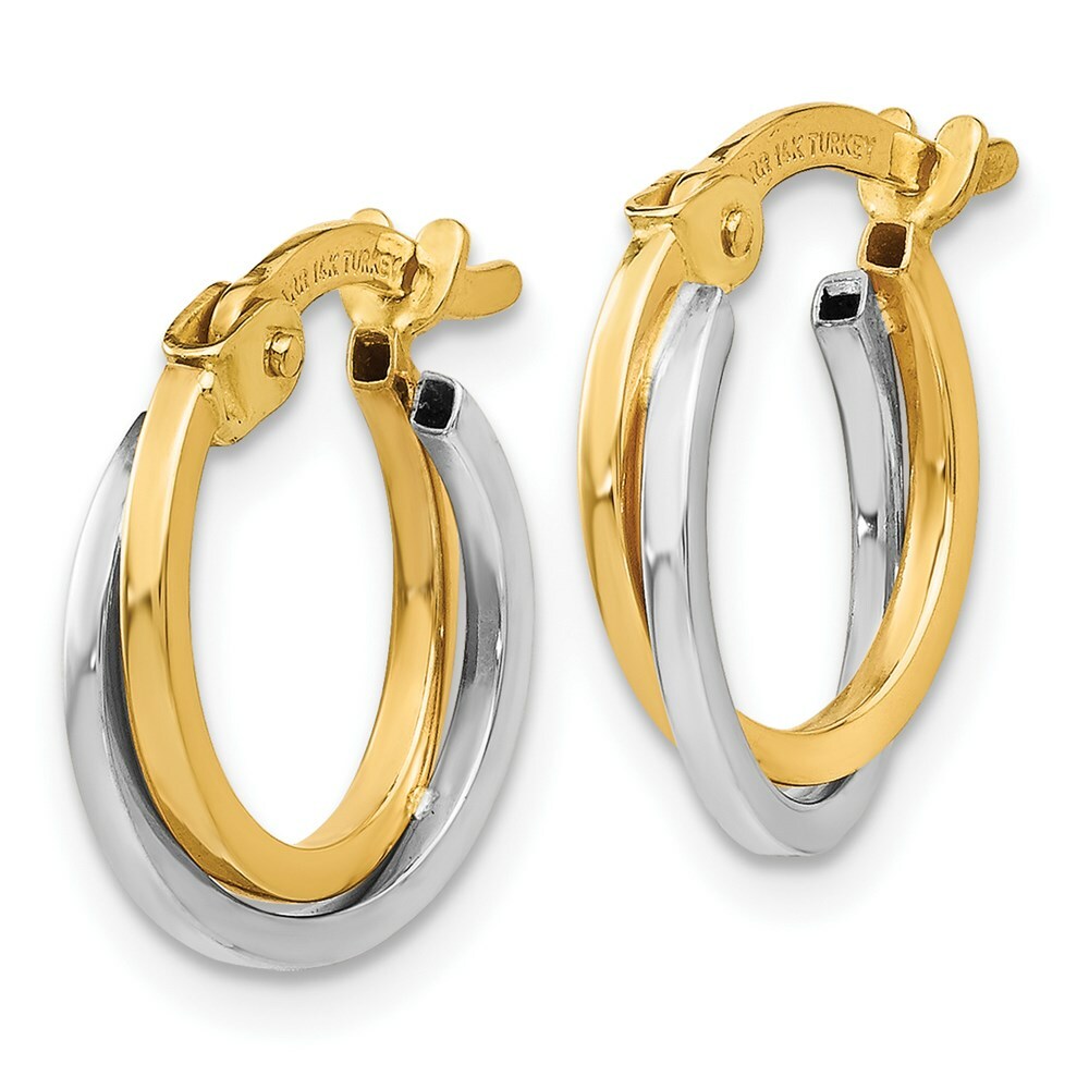 14K Two-tone Gold Polished Hollow Hoop Earrings  12mm width