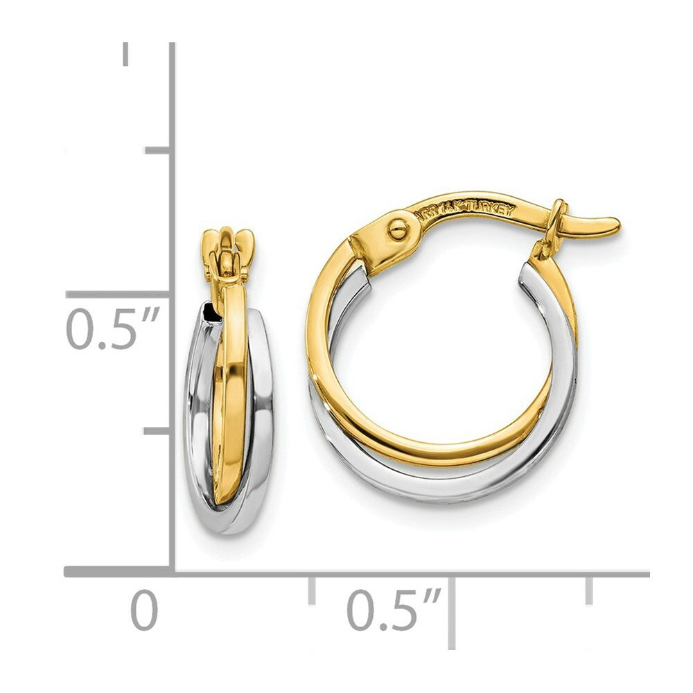 14K Two-tone Gold Polished Hollow Hoop Earrings  12mm width