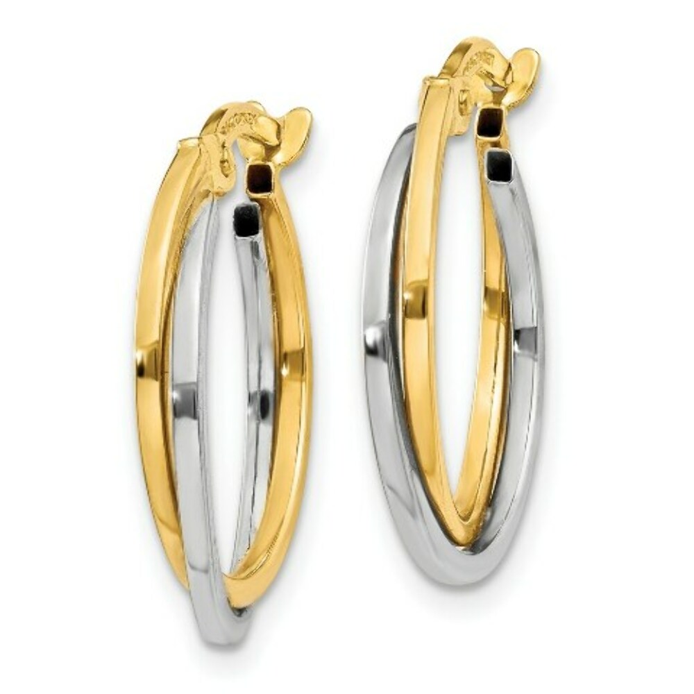 14K Two-tone Gold Polished Hollow Hoop Earrings  17mm width