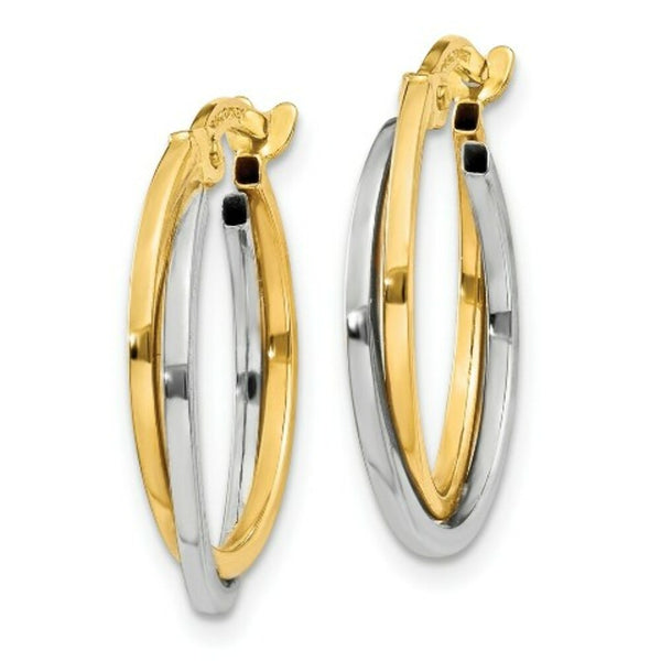 14K Two-tone Gold Polished Hollow Hoop Earrings  17mm width