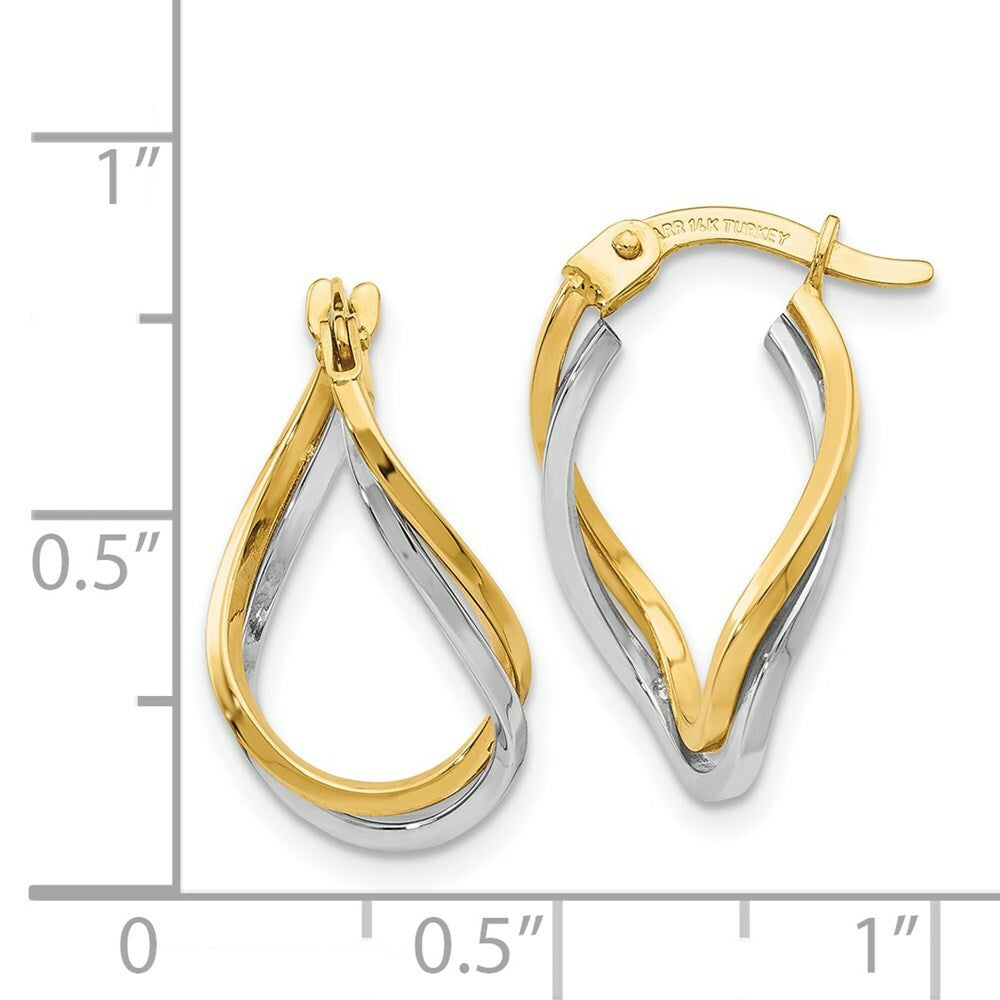 14K Two-tone Gold Twisted Hoop Earrings  11mm width