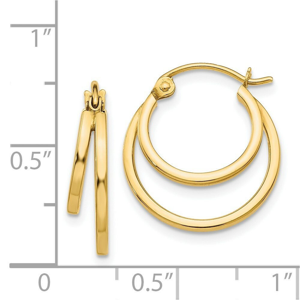 14K Yellow Gold Double Hoop Earrings  17mm width