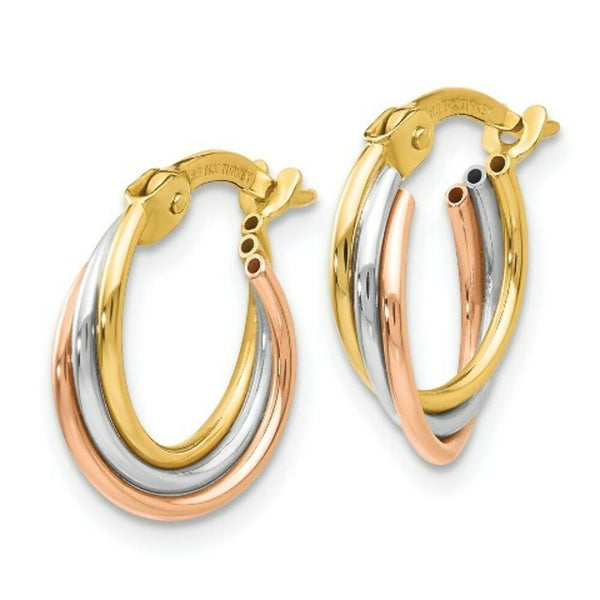 14K Tri-Color Gold Twisted Hoop Earrings  12mm width