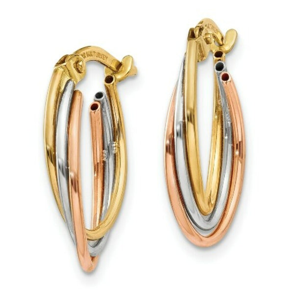 14K Tri-Color Gold Twisted Hoop Earrings  12mm width