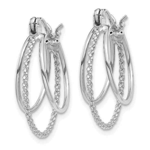 14K White Gold Polished and Textured Circle Hoop Earrings  18mm width