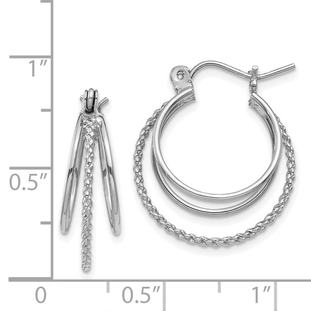 14K White Gold Polished and Textured Circle Hoop Earrings  18mm width