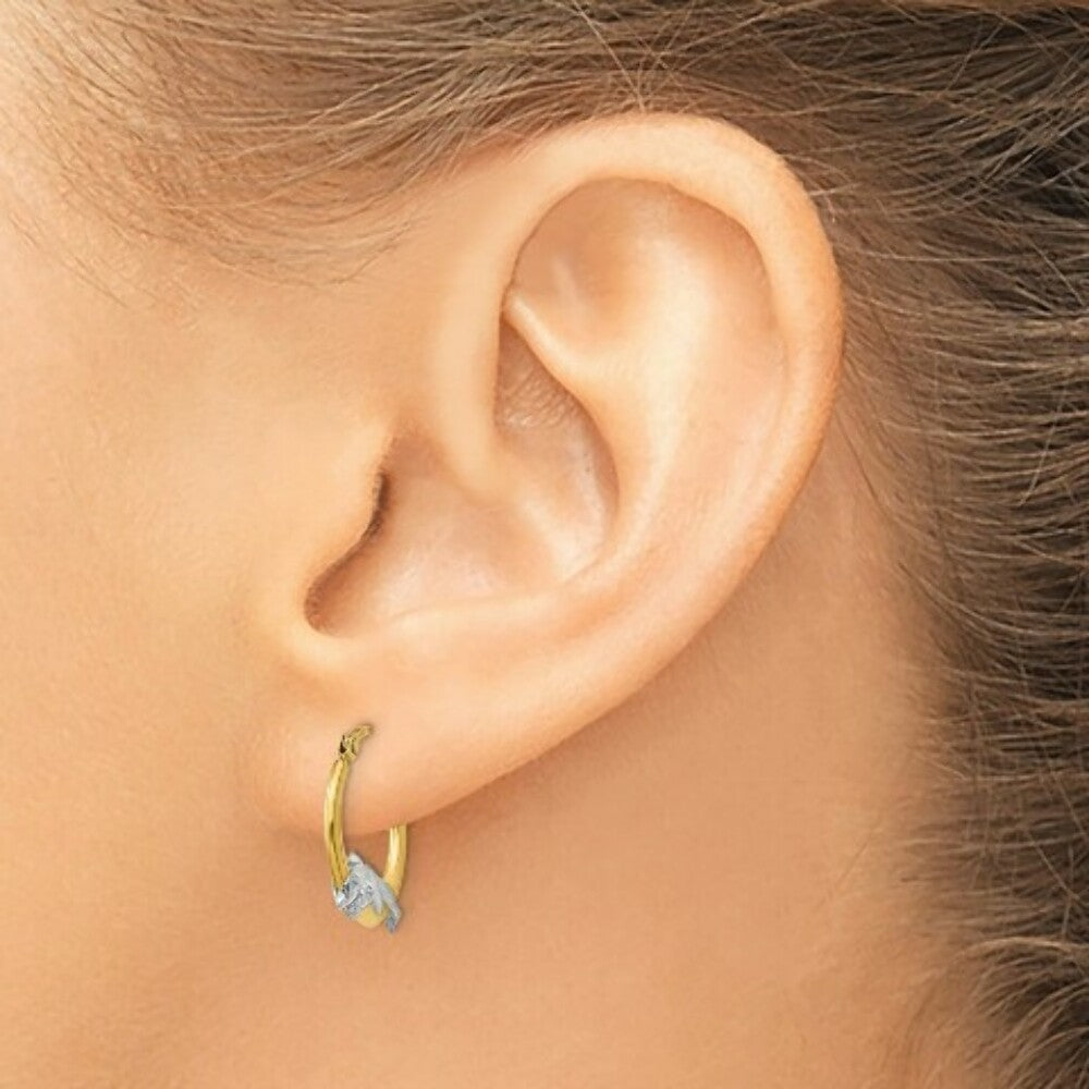 14K Yellow Gold & Rhodium Dolphin Hoop Earrings  14mm width