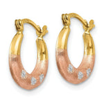 Load image into Gallery viewer, 14K Yellow Gold &amp; White and Rose Rhodium Flower Hoop Earrings  12mm width
