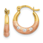 Load image into Gallery viewer, 14K Yellow Gold &amp; White and Rose Rhodium Flower Hoop Earrings  12mm width

