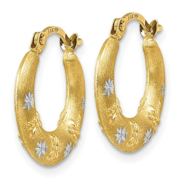14K Yellow Gold & Rhodium Hoop Earrings  15mm width