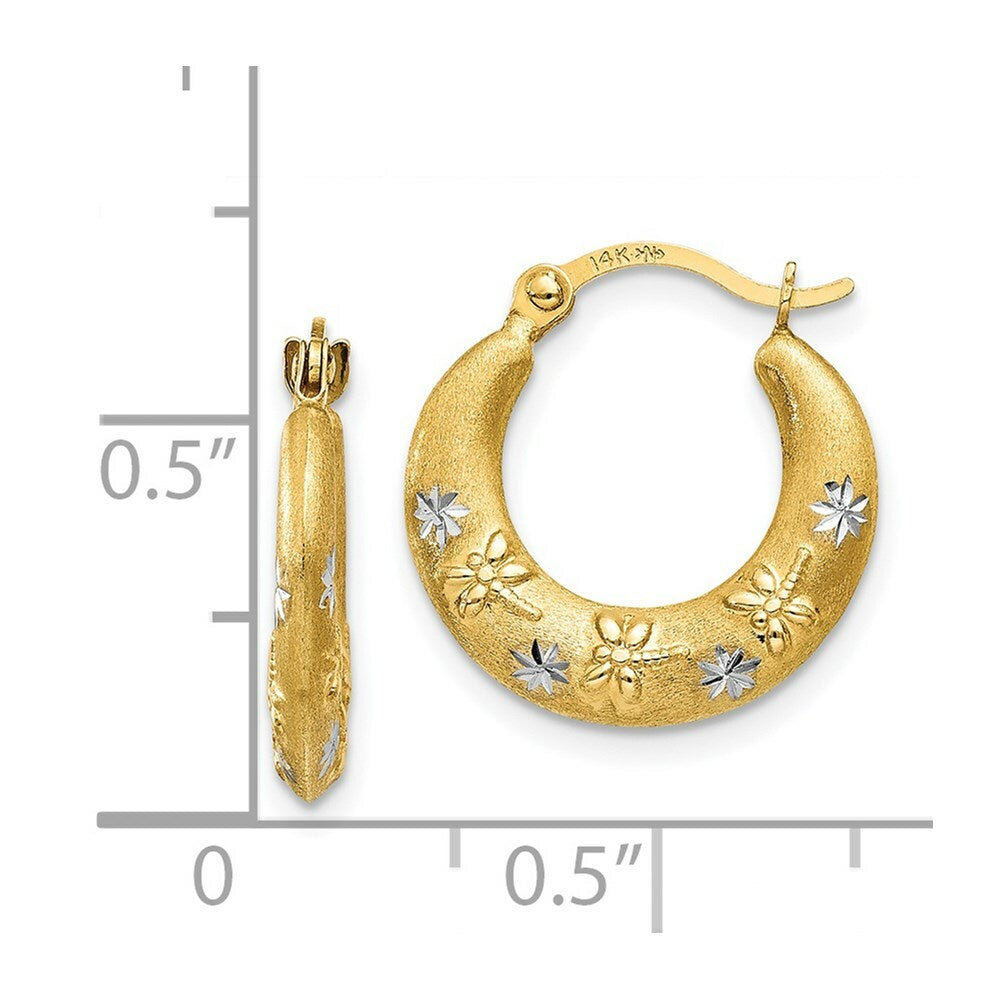 14K Yellow Gold & Rhodium Hoop Earrings  15mm width