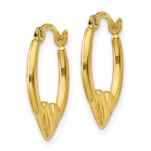 14K Yellow Gold Heart Hoop Earrings  13mm width
