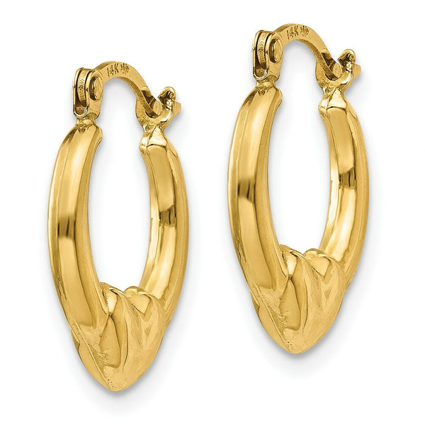 14K Yellow Gold Hollow Heart Hoop Earrings  12mm width