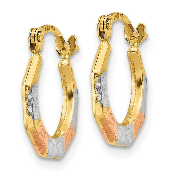 14K Yellow Gold & White and Rose Rhodium Hoop Earrings  11mm width