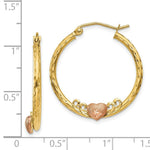 Load image into Gallery viewer, 14K Yellow Gold &amp; Rose Rhodium Heart Diamond-cut Hoop Earrings 24mm width
