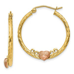 Load image into Gallery viewer, 14K Yellow Gold &amp; Rose Rhodium Heart Diamond-cut Hoop Earrings 24mm width
