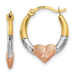Load image into Gallery viewer, 14K Yellow Gold &amp; White and Rose Rhodium Heart Hoop Earrings 14mm width
