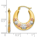 Load image into Gallery viewer, 14K Yellow Gold &amp; White and Rose Rhodium Hollow Flowers Hoop Earrings  19mm width

